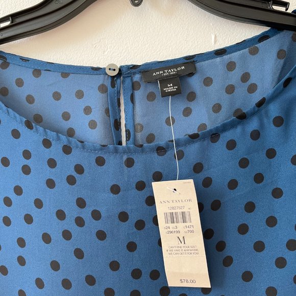 Ann Taylor NWT Chiffon Dot Print Blouse-Long Slv-Size Medium - Picture 2 of 4